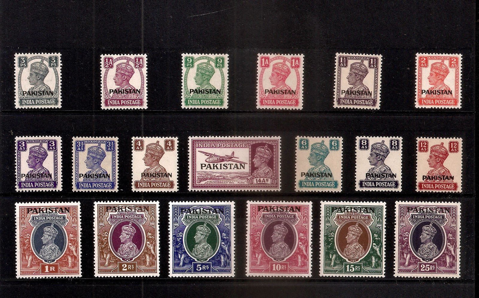 King George VI Definitives Indian Stamps Overprinted
